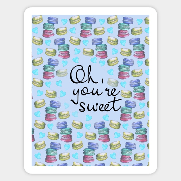 Oh Youre Sweet Macaron Dreams Watercolour Black Blue Sticker by ArtInPi